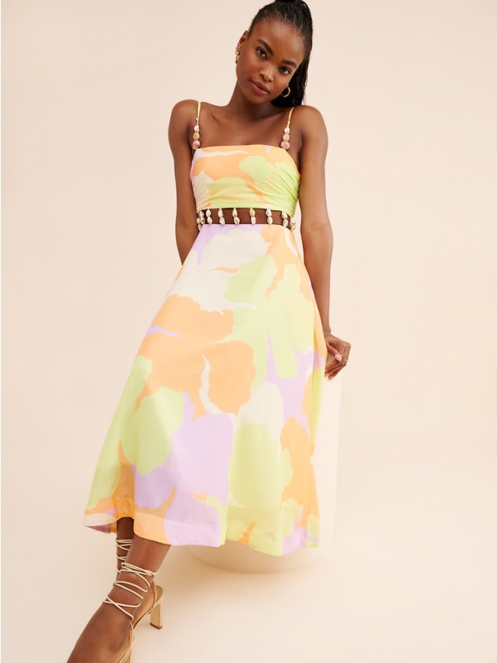 AMUR Georgie Beaded Waist Midi Dress in Multi - Picture 2 of 16